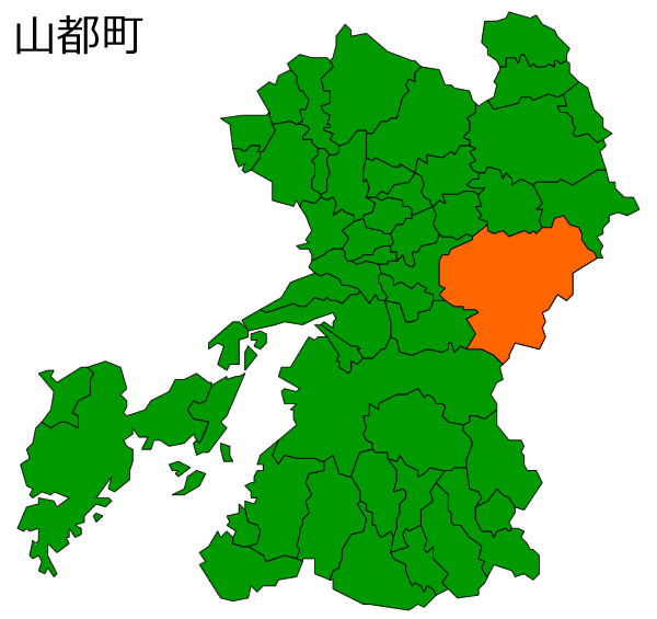 熊本県の地図。山都町の位置がオレンジ色で示されています。